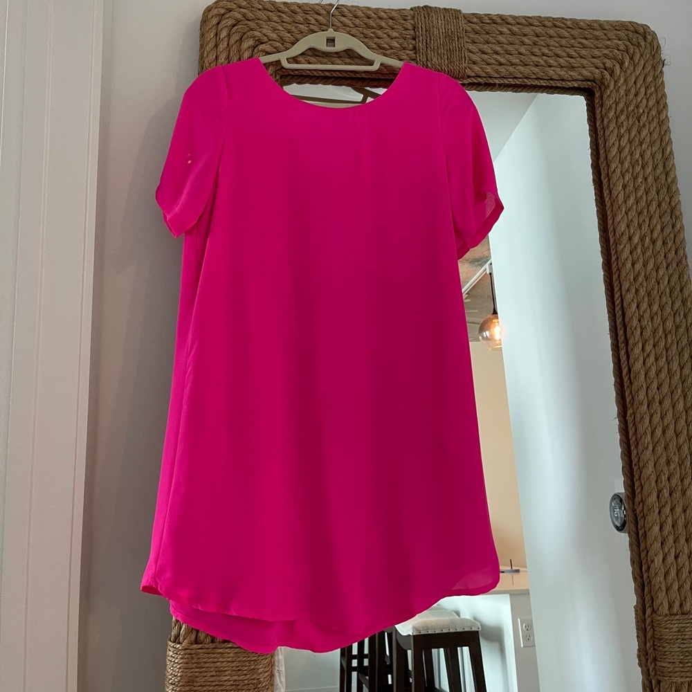 Neon pink shift dress